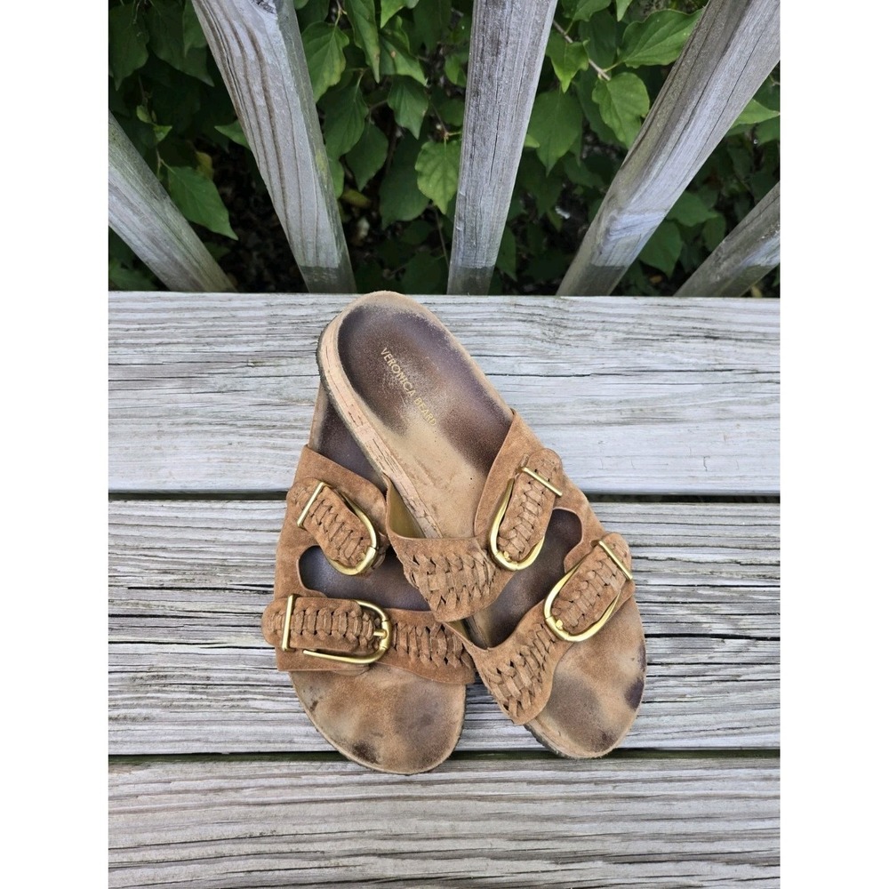 Veronica‎ Beard Paige Suede Sandals Brown Gold Buckle Slides 10M